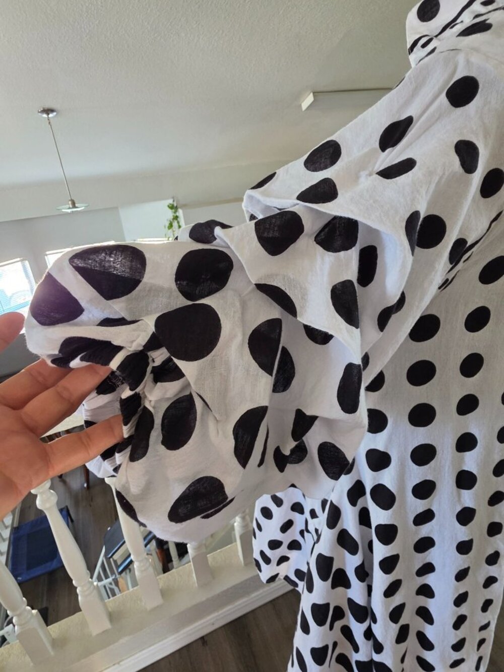 Polka Dot Ruffle Sleeve Cotton Tunic Dress By Step In Style S White/Black Lightw - Picture 8 of 16